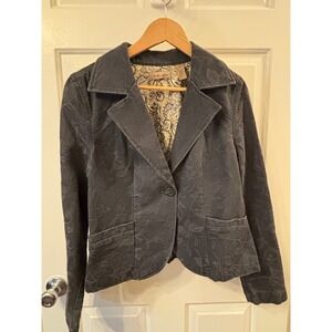 I.E. Relaxed Womens Black Floral Damask Embroidered Cotton Blazer Jacket Size M